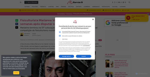 Security scan screenshot of https://www.bandab.com.br/variedades/famosos/fisiculturista-marianne-von-gierke-morre-aos-40-anos-semanas-apos-disputar-o-mr-olympia/