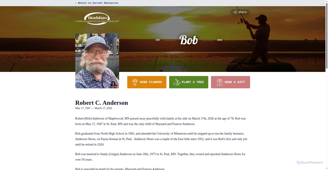 Security scan screenshot of https://www.bradshawfuneral.com/obituaries/robert-anderson