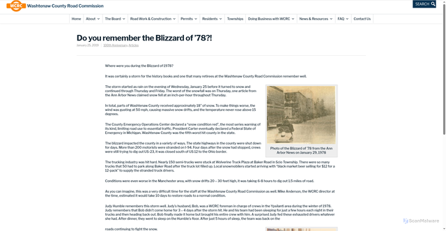 Security scan screenshot of https://www.wcroads.org/do-you-remember-the-blizzard-of-78/