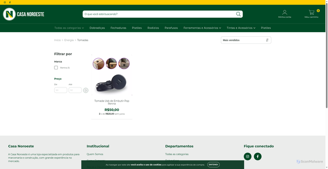 Security scan screenshot of https://casanoroesteonline.com.br/energia/tomadas/