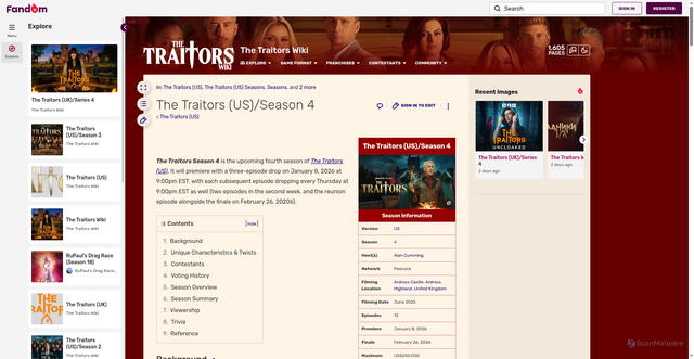 Security scan screenshot of https://thetraitors.fandom.com/wiki/The_Traitors_(US)/Season_4