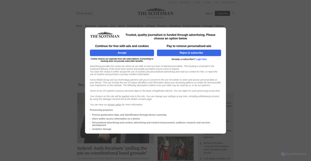 Security scan screenshot of https://www.scotsman.com