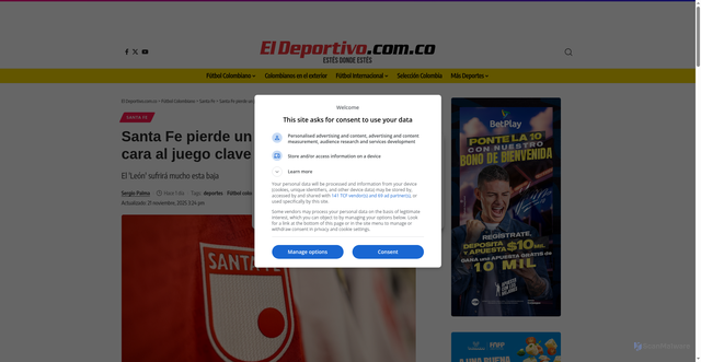 Security scan screenshot of https://eldeportivo.com.co/futbol-colombiano/santa-fe/santa-fe-pierde-jugador-importante-de-cara-al-juego-ante-fortaleza/