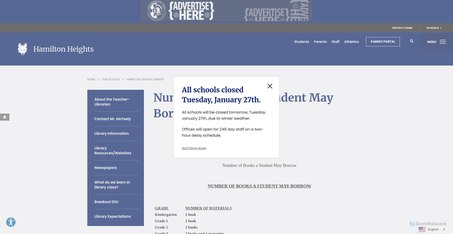 Security scan screenshot of https://hh.casdonline.org/our-school/library-hh/number-of-books-a-student-may-borrow