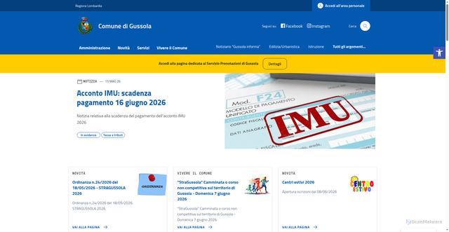 Security scan screenshot of https://www.comune.gussola.cr.it