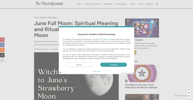 Security scan screenshot of https://www.pagangrimoire.com/june-strawberry-moon-meaning/