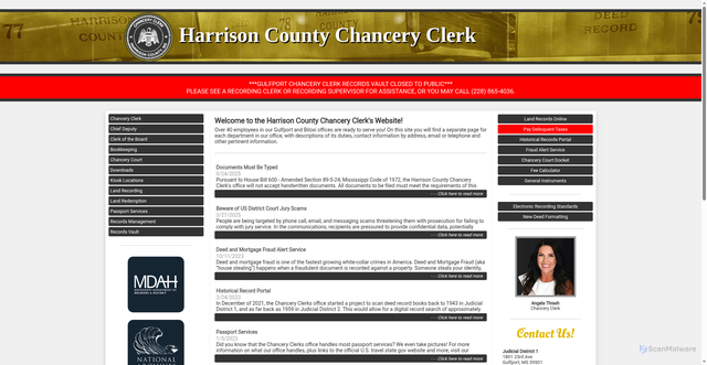 Security scan screenshot of https://harrisoncountymschanceryclerk.gov/