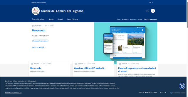 Security scan screenshot of https://www.unionefrignano.mo.it/