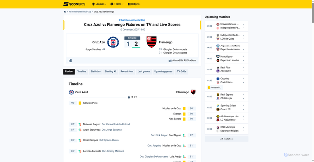 Security scan screenshot of https://www.scoreaxis.com/match/cruz-azul-2-vs-flamengo/