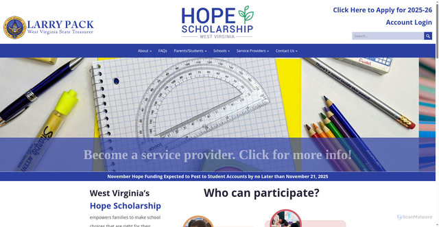 Security scan screenshot of https://hopescholarshipwv.gov/