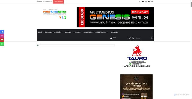 Security scan screenshot of https://www.multimediosgenesis.com.ar/articulo/2025/07/videos-los-momentos-destacados-de-boca-vs-union.php