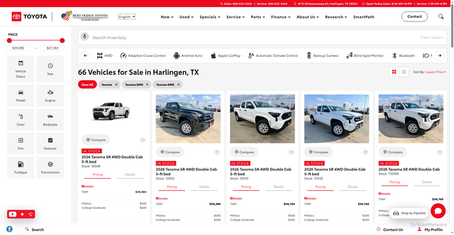 Security scan screenshot of https://www.bertogdentoyota.com/new-vehicles/tacoma/