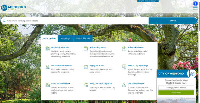 Security scan screenshot of https://www.medfordoregon.gov/