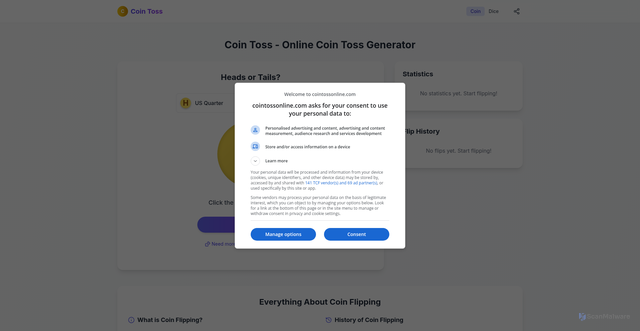 Security scan screenshot of https://cointossonline.com/