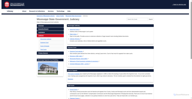 Security scan screenshot of https://guides.lib.olemiss.edu/statedocs/judiciary