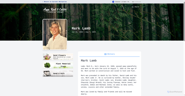 Security scan screenshot of https://www.arpprootfh.com/obituaries/mark-lamb