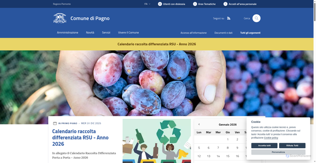 Security scan screenshot of https://www.comune.pagno.cn.it/