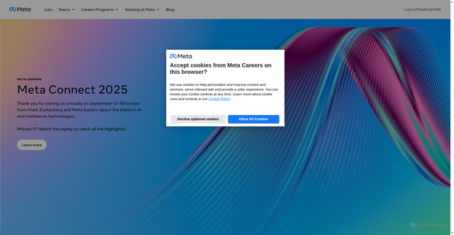 Security scan screenshot of https://www.metacareers.com/