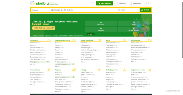 Security scan screenshot of http://skelbiu.lt/