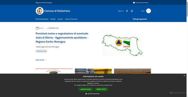 Security scan screenshot of https://www.comune.rottofreno.pc.it/it