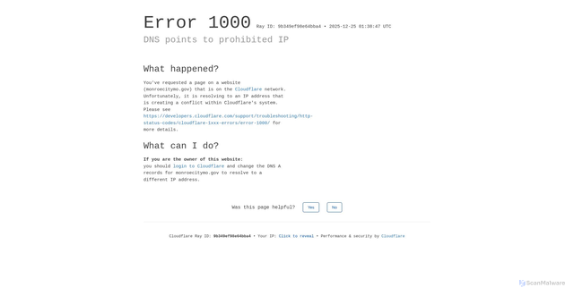 Security scan screenshot of https://monroecitymo.gov/