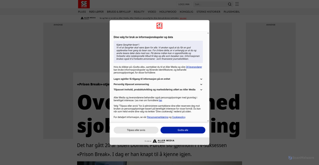 Security scan screenshot of https://www.seher.no/kjendis/overrasker-med-sjokkforvandling/83957830