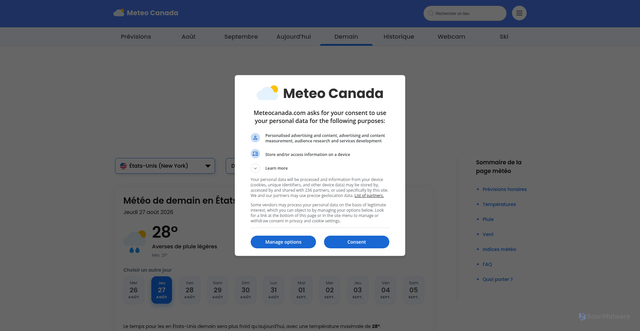 Security scan screenshot of https://www.meteocanada.com/north-america/united-states/tomorrow