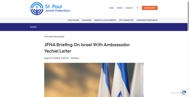 Security scan screenshot of https://jewishstpaul.org/event/jfna-briefing-with-ambassador-yechiel-leiter/