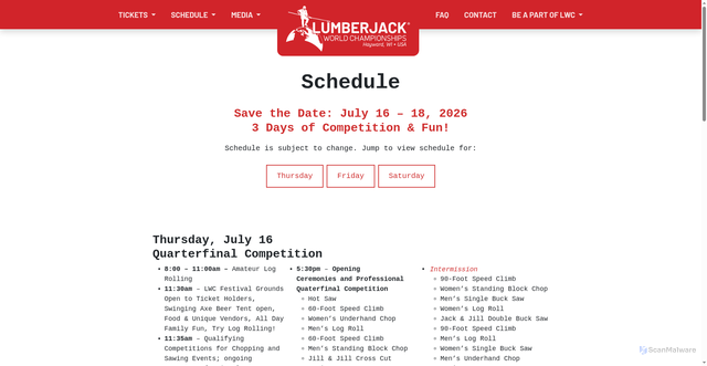 Security scan screenshot of https://lumberjackworldchampionships.com/schedule/