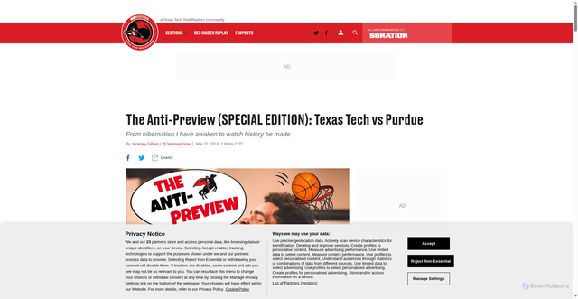 Security scan screenshot of https://www.vivathematadors.com/2018/3/22/17147214/the-anti-preview-special-texas-tech-vs-purdue-red-raiders-march-madness-sweet-sixteen-boilermakers