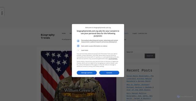 Security scan screenshot of https://biographytrends.com.ng/william-green-jr-biography/