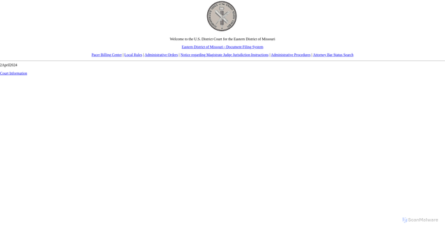 Security scan screenshot of https://ecf.moed.uscourts.gov