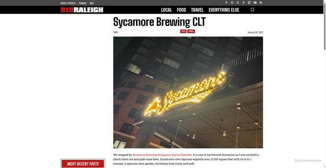 Security scan screenshot of https://919raleigh.com/food/sycamore-brewing-clt/