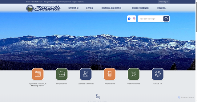 Security scan screenshot of https://www.cityofsusanville.gov/