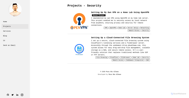 Security scan screenshot of https://musa-abualhawa.pages.dev/projects/tag/Security/