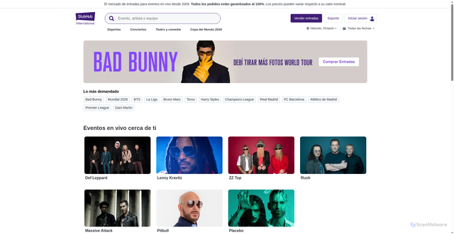 Security scan screenshot of https://www.stubhub.es
