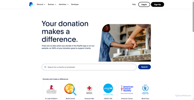 Security scan screenshot of https://www.paypal.com/us/fundraiser/hub