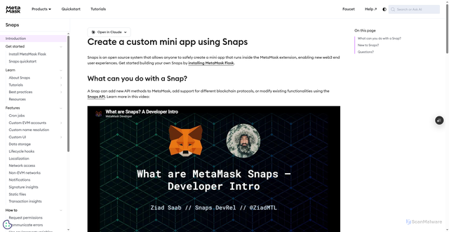 Security scan screenshot of https://metamask-docs-l8lvh00ol-consensys-ddffed67.vercel.app/snaps
