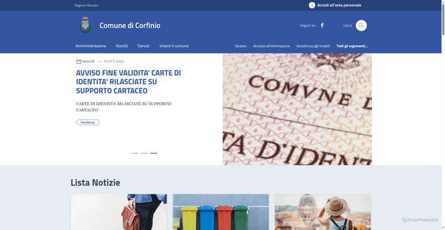 Security scan screenshot of https://www.comune.corfinio.aq.it