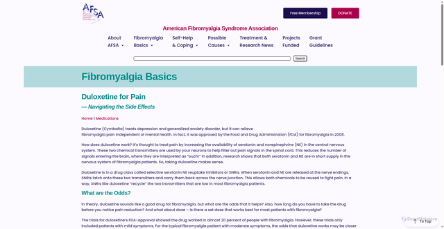 Security scan screenshot of https://www.fibromyalgiafund.org/duloxetine/