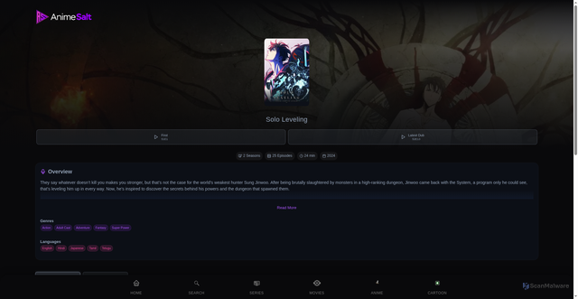 Security scan screenshot of https://anlmesalt.cc/series/solo-leveling/