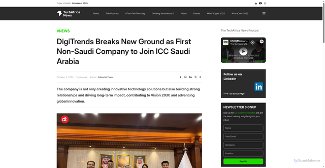 Security scan screenshot of https://techafricanews.com/2025/10/03/digitrends-breaks-new-ground-as-first-non-saudi-company-to-join-icc-saudi-arabia/