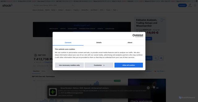 Security scan screenshot of https://stock3.com/indizes/s-and-p-500-index-133954