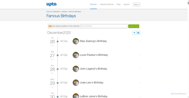 Security scan screenshot of https://upto.com/famous-birthdays