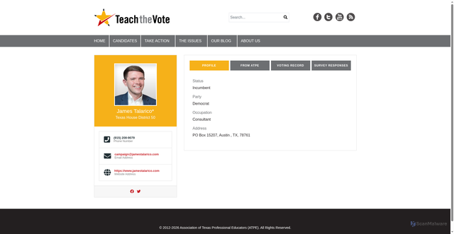 Security scan screenshot of https://teachthevote.atpe.org/candidates/james-talarico