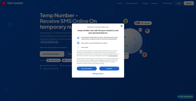 Security scan screenshot of https://temp-number.com/