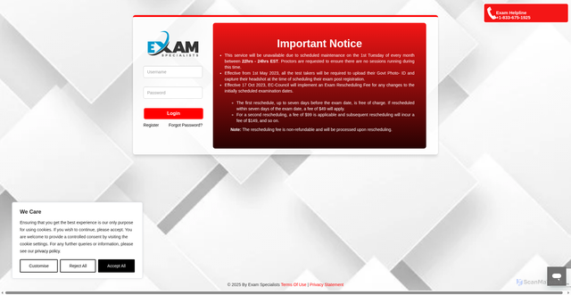 Security scan screenshot of https://proctor1.examspecialists.com/
