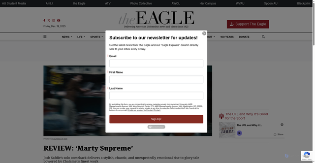 Security scan screenshot of https://www.theeagleonline.com/article/2025/12/review-marty-supreme