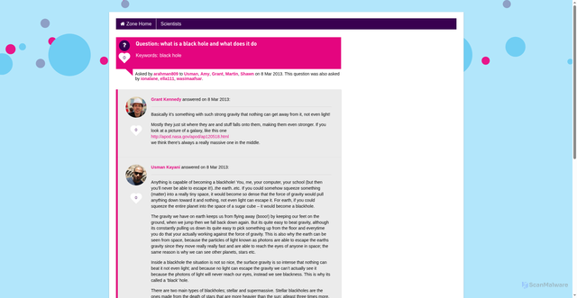 Security scan screenshot of https://archive.imascientist.org.uk/spacem13-zone/question/what-is-a-black-hole-and-what-does-it-do/index.html