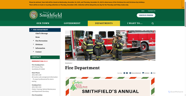 Security scan screenshot of https://www.smithfieldri.gov/departments/fire-department